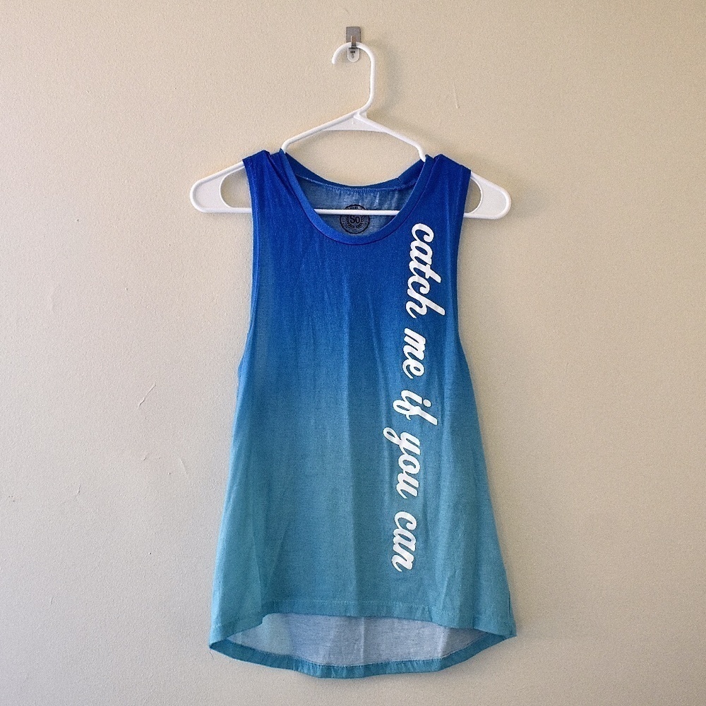 2/$15 Catch Me If You Can Blue Tank Top